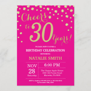 Invitación Caliente rosa y oro 30 aniversario de Diamante