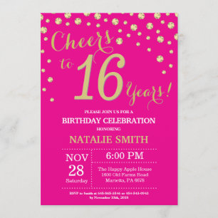 Invitación Caliente rosa y oro Diamante de cumpleaños 16