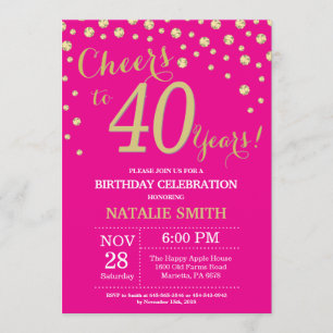 Invitación Caliente rosa y oro Diamante de cumpleaños 40