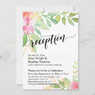 Invitación Caligrafía Acuarela Flores Recepción de Boda