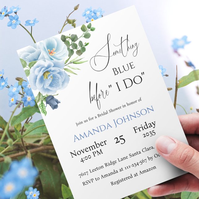 Invitación Caligrafía Algo Floral Azul Ducha de Novias (Subido por el creador)