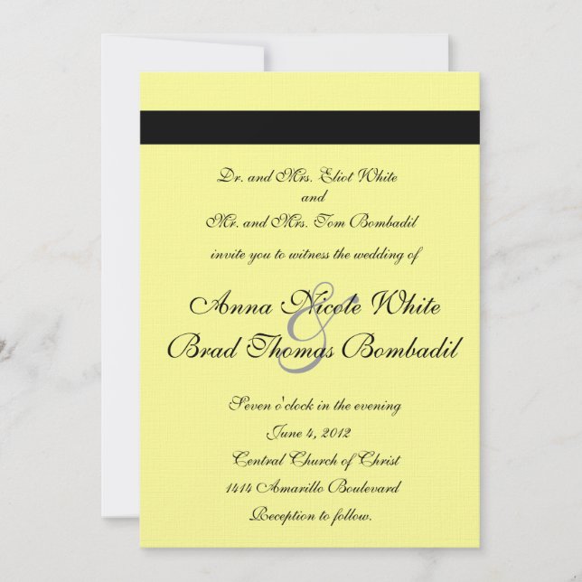 Invitación Caligrafía amarillo claro Lotus que casa la (Anverso)
