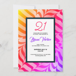 Invitación Caligrafía arcoiris Estripas de tigre psicodélicas