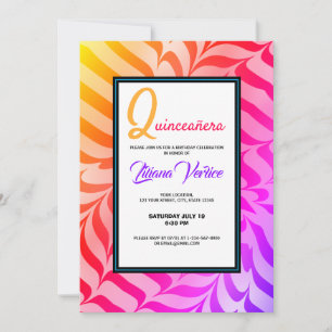 Invitación Caligrafía arcoiris Estripas de tigre psicodélicas