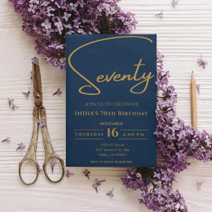 Invitación Caligrafía Azul de la Marina Setenta y Setenta y S