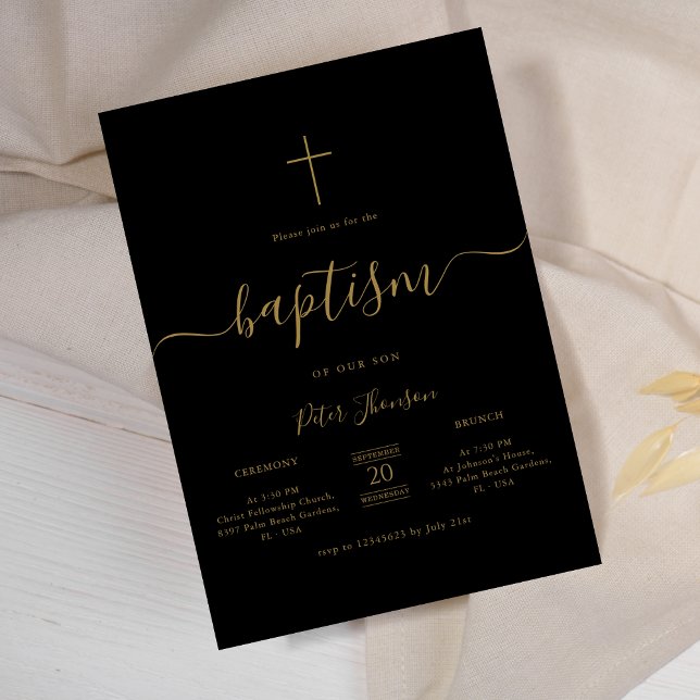 Invitación Caligrafía Bautismo neutral de género negro y oro (Subido por el creador)