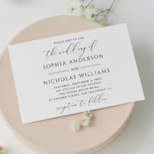 Invitación Caligrafía blanca negra. Boda acuarela ombre