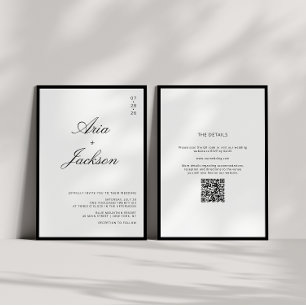 Invitación Caligrafía blanca y negra Boda de código QR modern