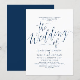 Invitación Caligrafía Boda, Azul Marina, Con Familias
