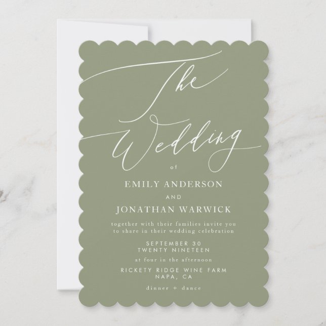 Invitación Caligrafía Boda blanco moderno y sabio simple (Anverso)