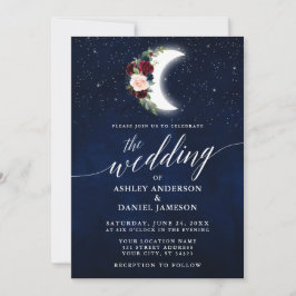 Invitación Caligrafía Boda celeste Estrellas de la luna flora