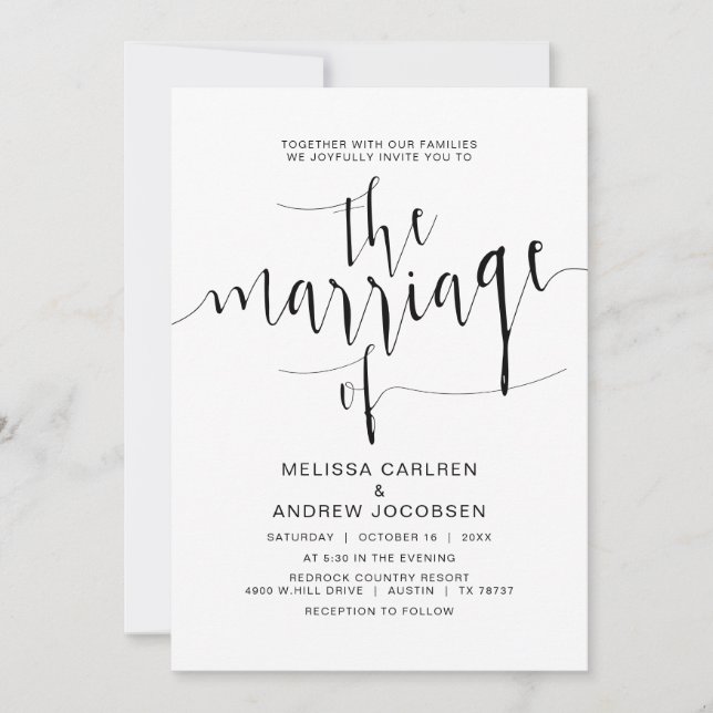 Invitación Caligrafía Boda, escritura negra simple, matrimoni (Anverso)