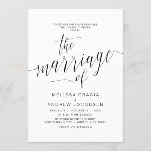 Invitación Caligrafía Boda, escritura negra simple, matrimoni