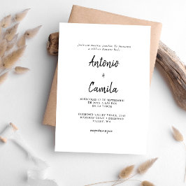 Invitación Caligrafía Boda español blanco y negro moderno