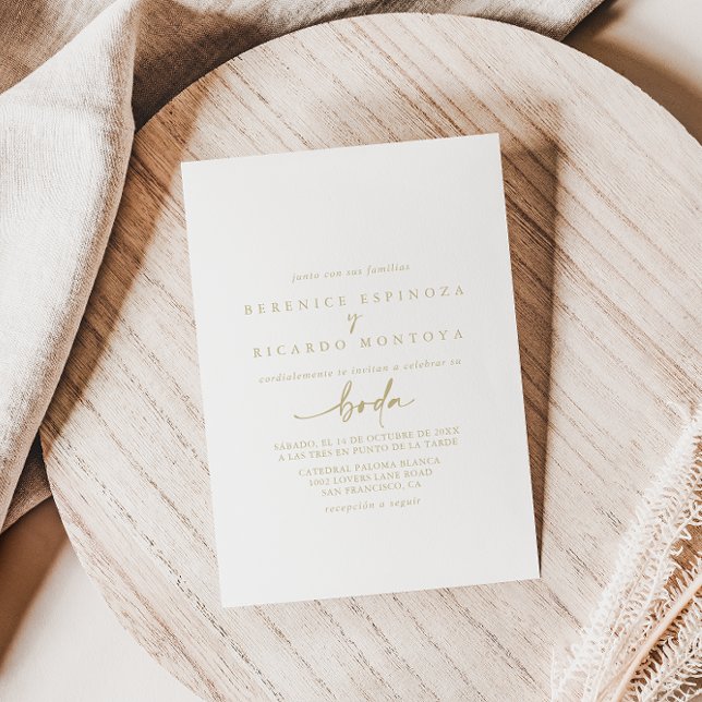 Invitación Caligrafía Boda español elegante de oro moderno (Subido por el creador)