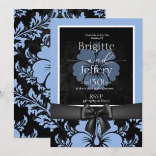 Invitación Caligrafía boda floral azul impresa