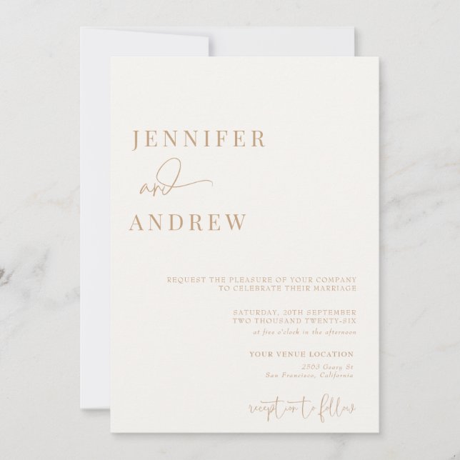 Invitación Caligrafía Boda moderno simple y elegante (Anverso)