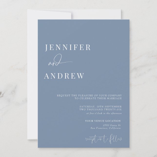 Invitación Caligrafía Boda moderno simple y elegante (Anverso)