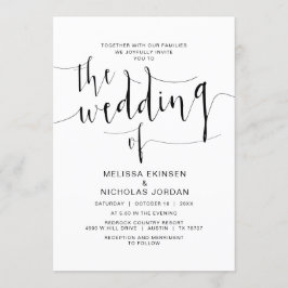 Invitación Caligrafía boda, negro simple, con familias