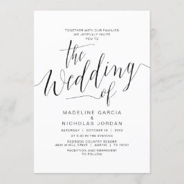Invitación Caligrafía Boda, Negro Simple, Con Familias
