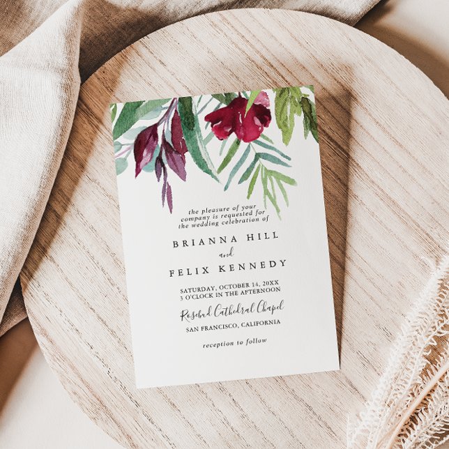 Invitación Caligrafía Boda tradicional floral tropical (Subido por el creador)