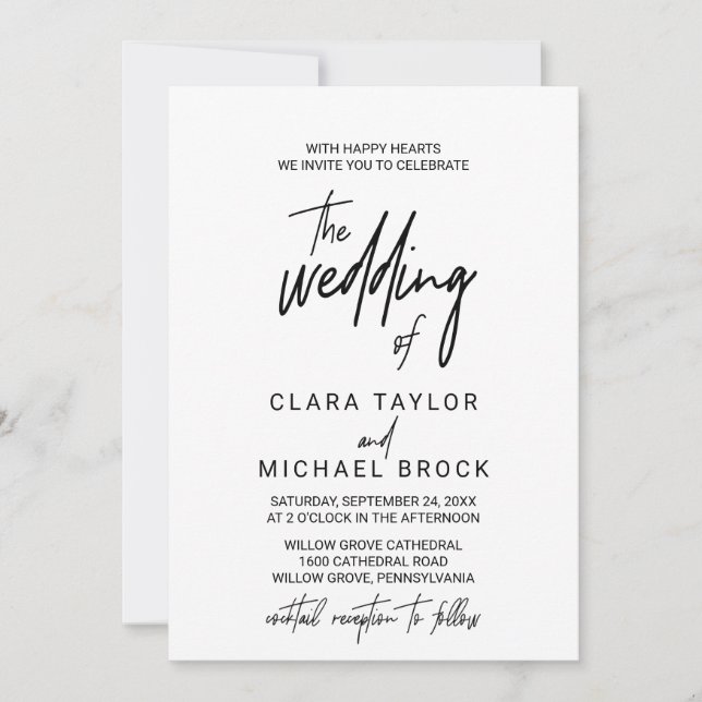 Invitación Caligrafía caprichosa | Boda de recepción de cócte (Anverso)