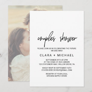 Invitación Caligrafía caprichosa   Ducha de parejas de foto t