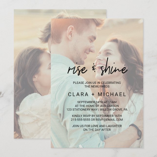 Invitación Caligrafía caprichosa | Faded Photo Boda Brunch (Anverso / Reverso)