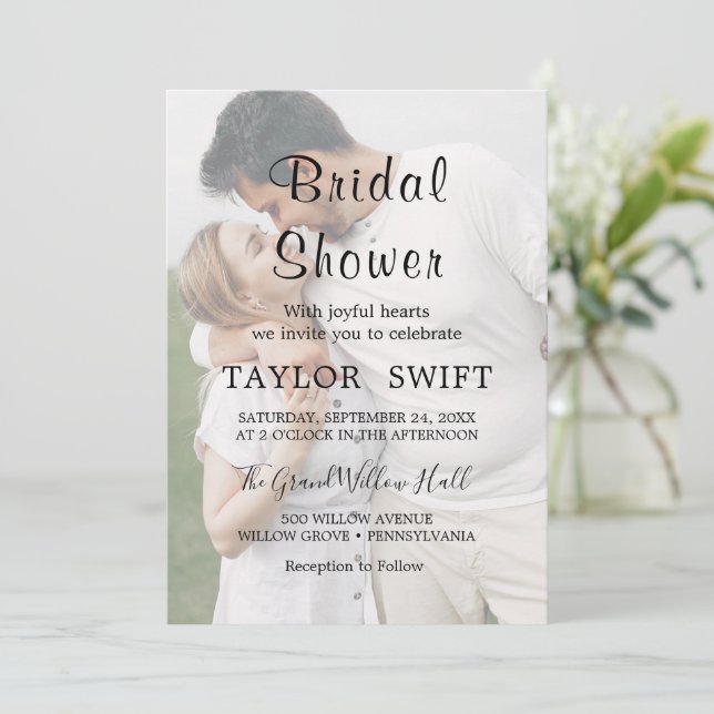 Invitación Caligrafía caprichosa | Faded Photo Bridal Shower (Anverso de pie)