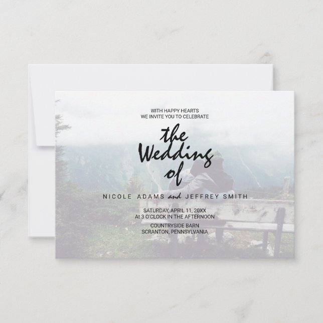 Invitación Caligrafía caprichosa | Faded Photo El Boda De (Anverso)