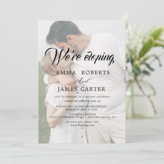 Invitación Caligrafía caprichosa | Faded Photo Elopement (Anverso de pie)
