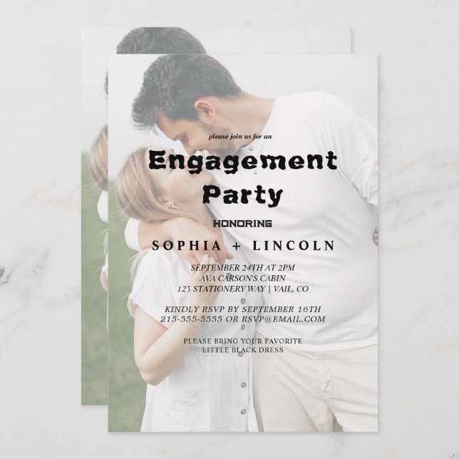 Invitación Caligrafía caprichosa Faded Photo Engagement Party (Anverso / Reverso)