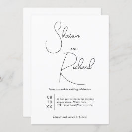 Invitación Caligrafía caprichosa negra Código Qr boda blanco