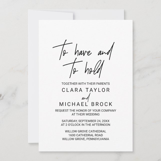 Invitación Caligrafía caprichosa para tener y mantener Boda (Anverso)