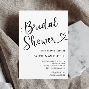 Invitación Caligrafía cardíaca moderna Bridal Shower White