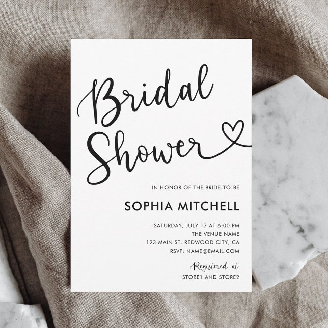 Invitación Caligrafía cardíaca moderna Bridal Shower White (Subido por el creador)