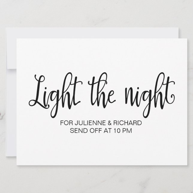 Invitación Caligrafía | Cartel del boda "Light the night" (Anverso)