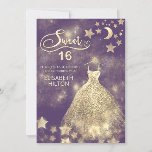 Invitación Caligrafía celestial de luna y estrellas sweet six