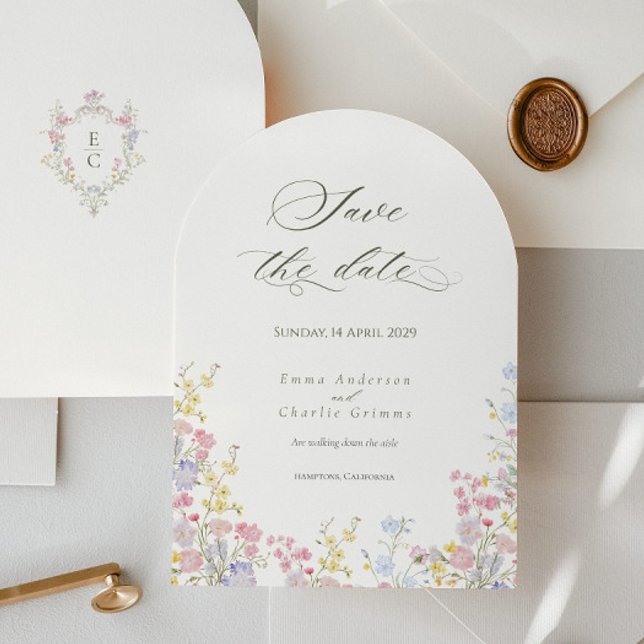 Invitación Caligrafía chic de flores silvestres para guardar  (Subido por el creador)