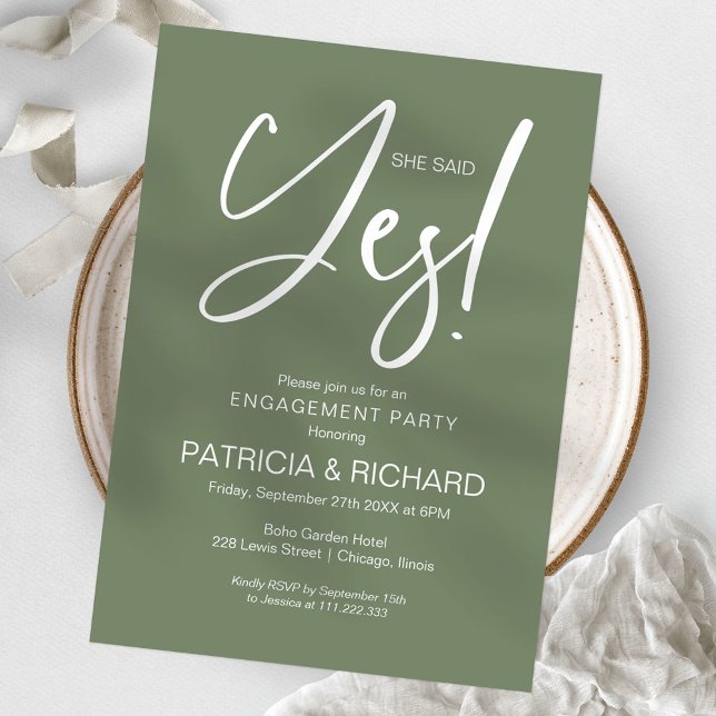 Invitación Caligrafía Chic Ella Dijo Sí Fiesta de Compromiso (Subido por el creador)