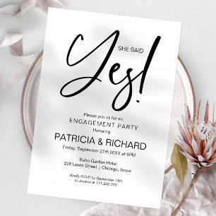 Invitación Caligrafía Chic Ella Dijo Sí Fiesta de Compromiso
