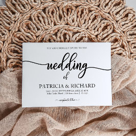 Invitación Caligrafía Chic Negra y Blanca Boda