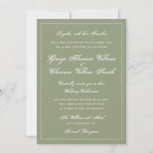 Invitación Caligrafía Clásica de Boda en Verde Musgo