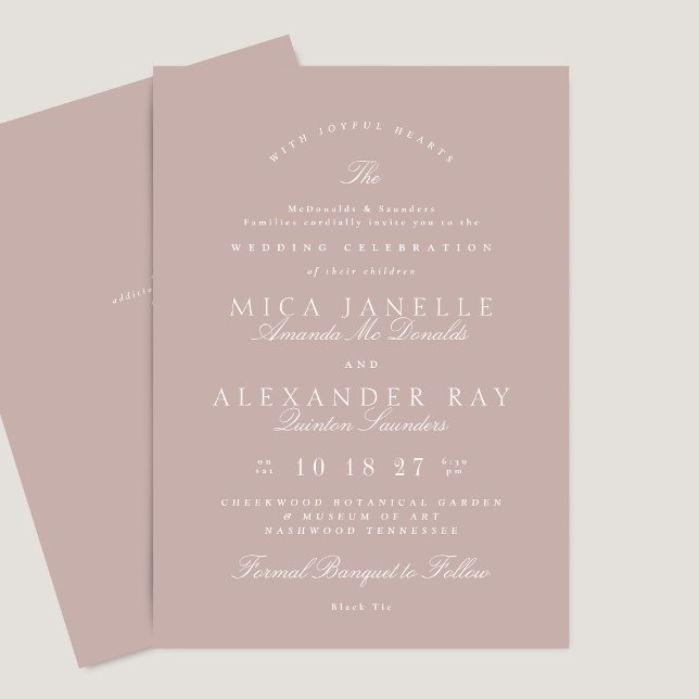 Invitación Caligrafía clásica elegante Taupe rosa formal (Subido por el creador)
