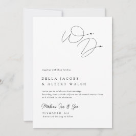 Invitación Caligrafía clásica minimalista Boda blanco negro