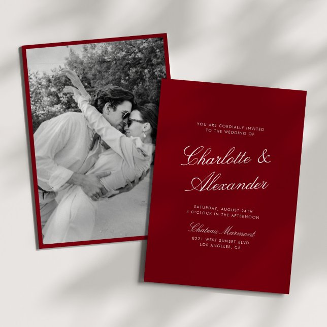 Invitación Caligrafía Clásica Profundo Rojo Boda de Dinero An (Subido por el creador)
