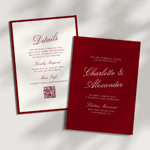 Invitación Caligrafía Clásica Profundo Rojo Boda de Dinero An