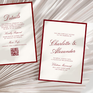 Invitación Caligrafía Clásica Profundo Rojo Boda Dinero Antig