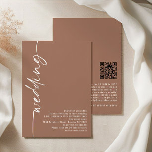 Invitación Caligrafía Clásica QR Código Boda Brown suave