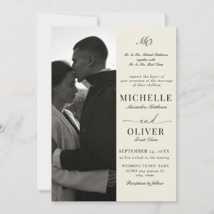 Invitación Caligrafía Clásico Código QR Foto Elegante Boda